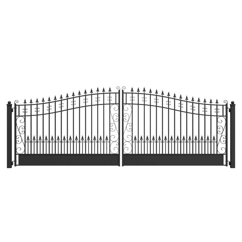 Venice Style Black Steel Dual Swing Driveway Gate 18 x 6 ft