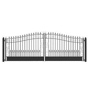 Venice Style 18 ft. x 6 ft. Black Steel Dual Driveway Fence Gate