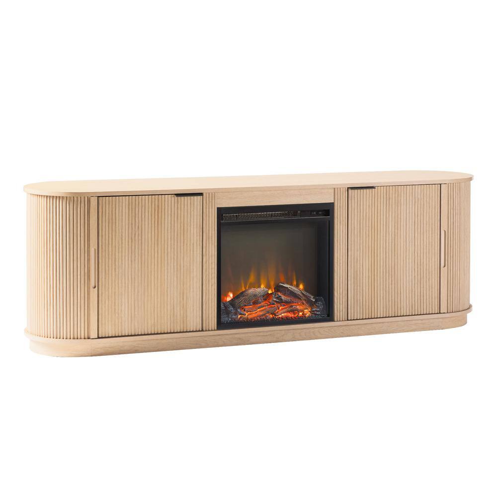 Modern Coastal Oak 70" Fireplace TV Stand with Reeded Cabinet