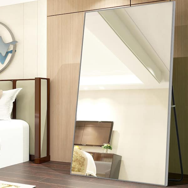 Dovelina 32 in. W x 71 in. H Modern Rectangular Metal Frame Silver Wall Leaning Mirror