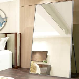 32 in. W x 71 in. H Modern Rectangular Metal Frame Silver Wall Leaning Mirror