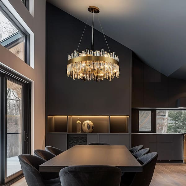 24 in. 12-Light Gold Crystal Chandelier with Light Dining Room or Kitchen