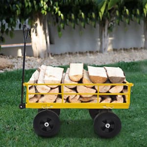 3.53 cu. ft. 550 lbs. Steel Wagon Garden Cart with Solid Tires in Yellow