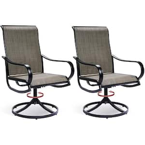 Swivel Metal Frame Patio Dining Chairs Teslin Cloth Outdoor Chair with High Back and Armrest (2-Pack)