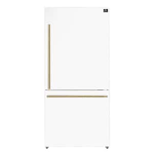 31 in. 17.2 cu. ft. Antique Brass Handles Included Milano Espresso Bottom Freezer Right Swing Door Refrigerator in White