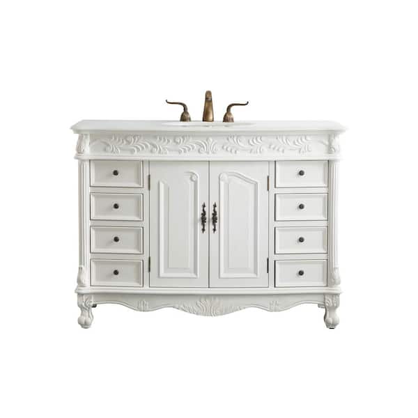 Unbranded Simply Living 48 in. W x 22 in. D x 36 in. H Bath Vanity in Antique White with Ivory White Engineered Marble