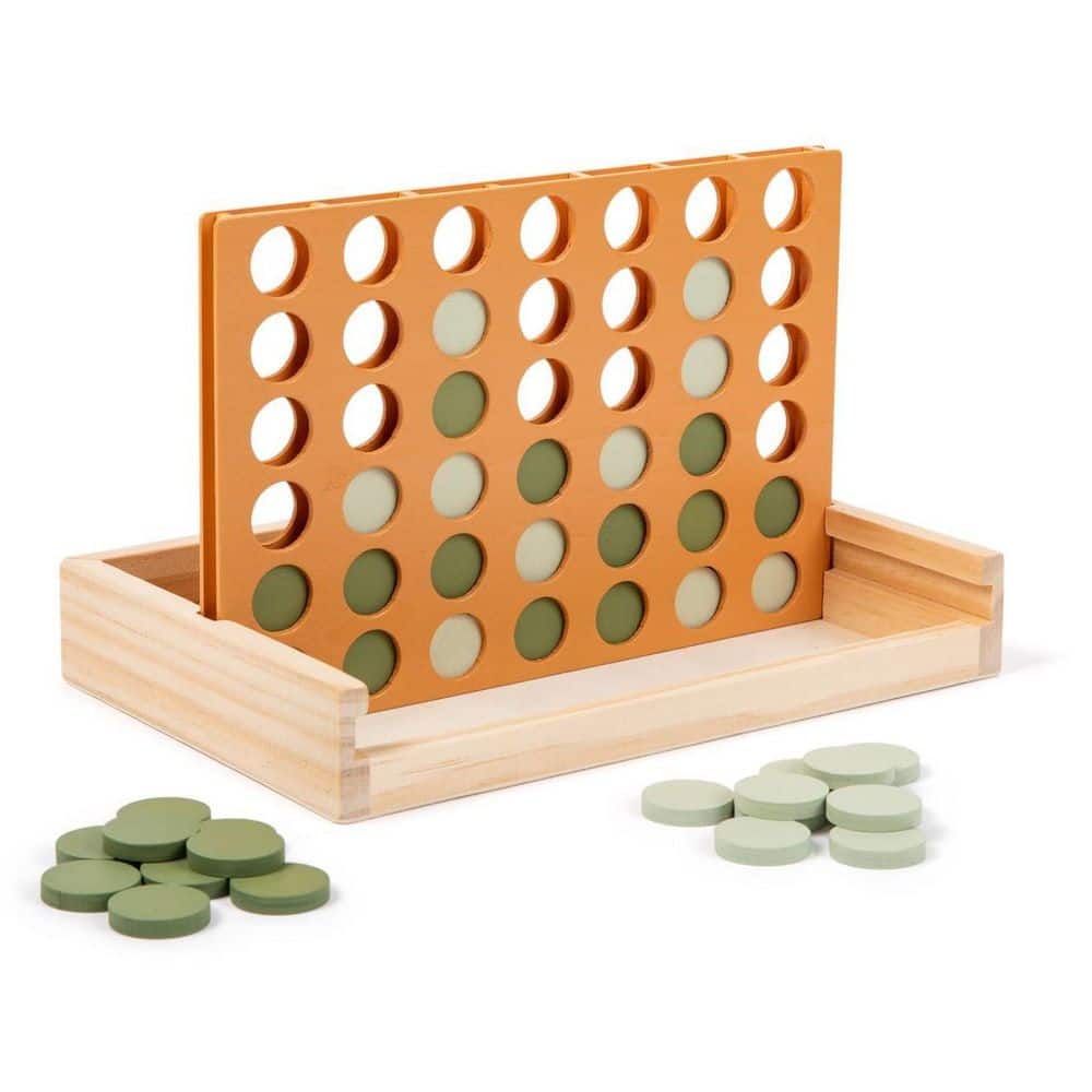 Neutral Wooden 4 in a Row Game, 2 Player Travel Board Game
