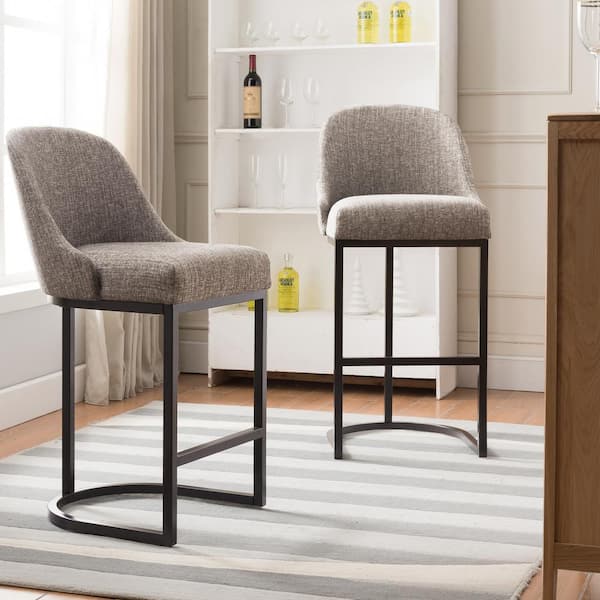 Barrelback 39 in. Gray Linen Counter Stool with Espresso Metal Base (Set of 2)