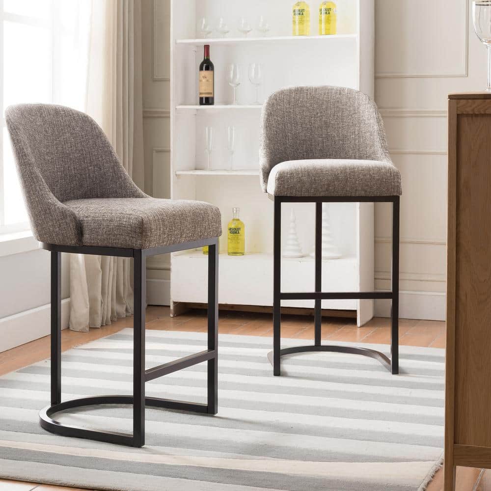 Leick Home Barrelback 43 in. Gray Linen Bar Stool with Espresso Metal ...