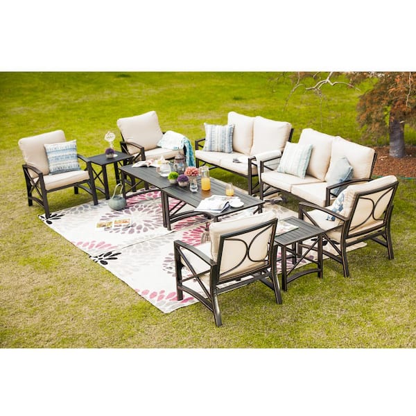 8-Piece Metal Patio Conversation Set with Beige Cushions