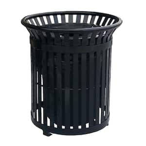 34 Gal. Black Steel Outdoor Trash Can with Steel Lid and Plastic Liner
