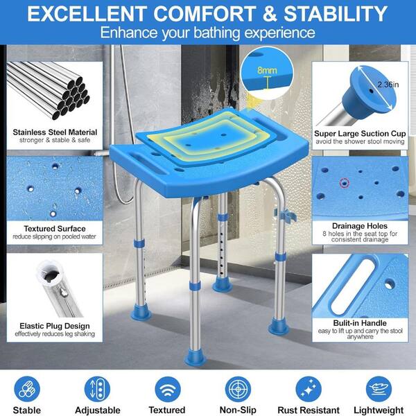  FSA/HSA Eligible Shower Chair for Inside Shower, Shower Stool  with Free Assist Grab Bar/Toiletry Bag, Tool-Free Assembly Shower Seat for  Bathtub, Shower Bath Chairs for Seniors/Disabled by SOUHEILO : Everything  Else