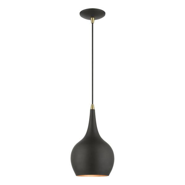 Livex Lighting Andes 1Light Black Mini Pendant with Antique Brass
