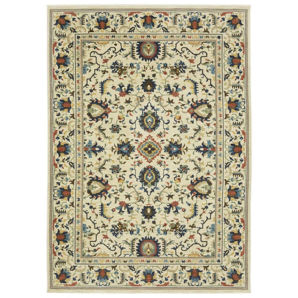 Blue Red Office Rug HomeRoots 8 ft. Round Blue, Red Oriental Washable Area Rug 2000574620 ...