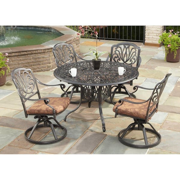 Capri Charcoal Gray Swivel Cast Aluminium Outdoor Dining Chair with Burnt Sierra Orange Cushions