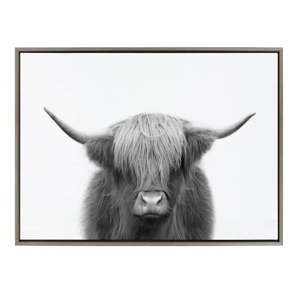 Kate and Laurel Hey Dude Highland Cow by The Creative Bunch Studio Framed Animal Canvas Wall Art Print 38.00 in. x 28.00 in.