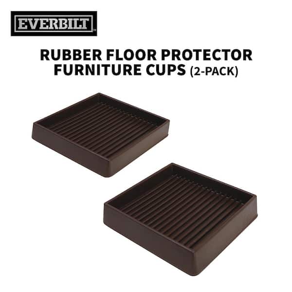 Everbilt 3 in. Brown Square Smooth Rubber Floor Protector Furniture Cups for Carpet & Hard Floors (2-Pack)