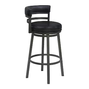 Armen Living Titana 30 in. Bar Height Metal Swivel Bar Stool in Ford Black Pu and Mineral Finish