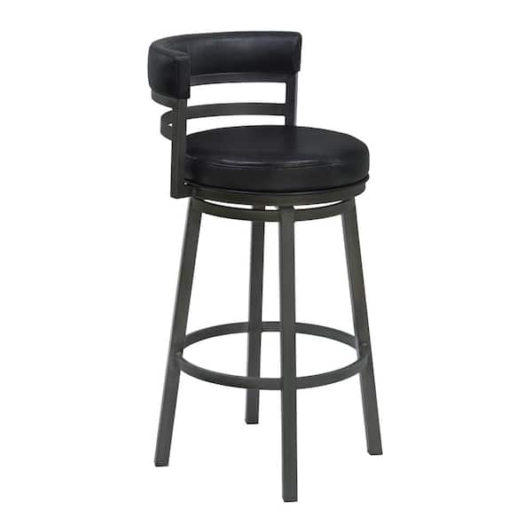 Armen Living Armen Living Titana 30 in. Bar Height Metal Swivel Bar Stool in Ford Black Pu and Mineral Finish