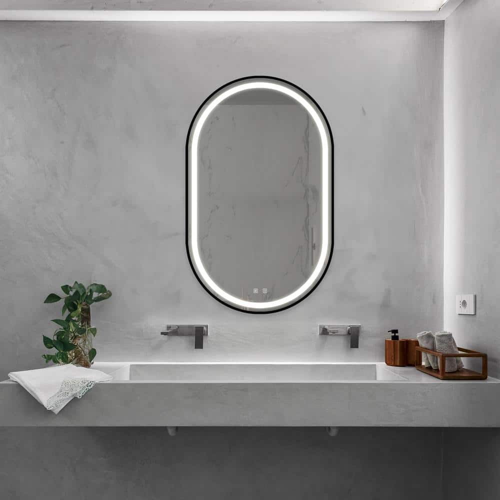 20 in. x 32 in. Oval Aluminum Alloy Frame Wall Bathroom Vanity Mirror with 