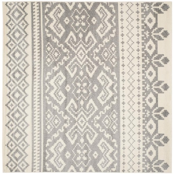SAFAVIEH Adirondack Ivory/Silver 8 ft. x 8 ft. Square Diamond Geometric Area Rug