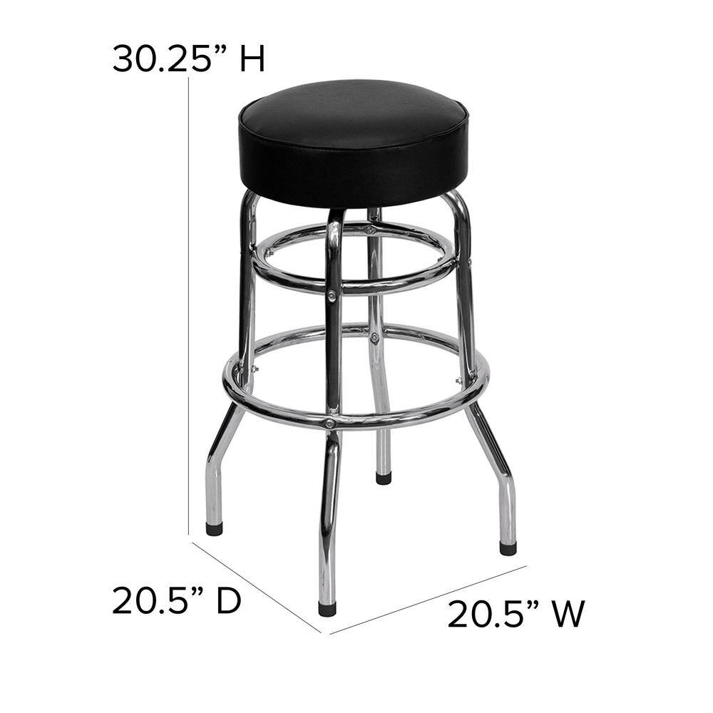 Black and Chrome Swivel Bar Stool with Footrest