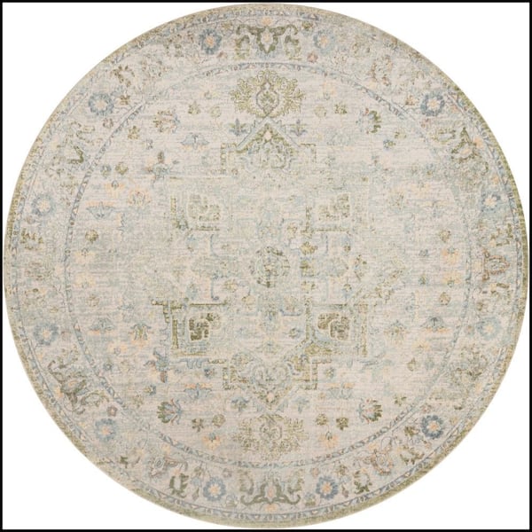 Astra Machine Washable Blue Green 8 ft. x 8 ft. Center medallion Traditional Round Area Rug