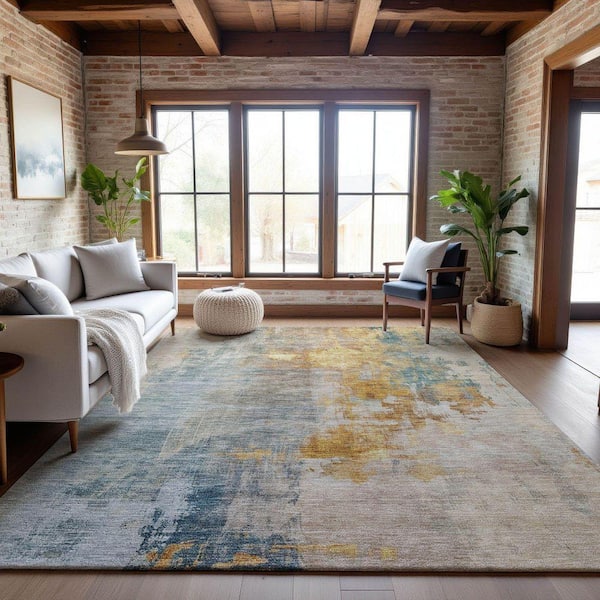 Mayfield Premium Machine Washable Abstract AMF1160 Linen 8 ft. x 10 ft. Area Rug