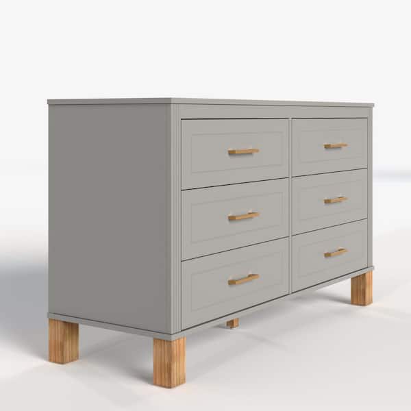 gray dresser gold hardware Noble House Lysandria Modern 6-Drawer 47.24 in. W with Metal Handles and Solid Wood Legs 170855 Vertical