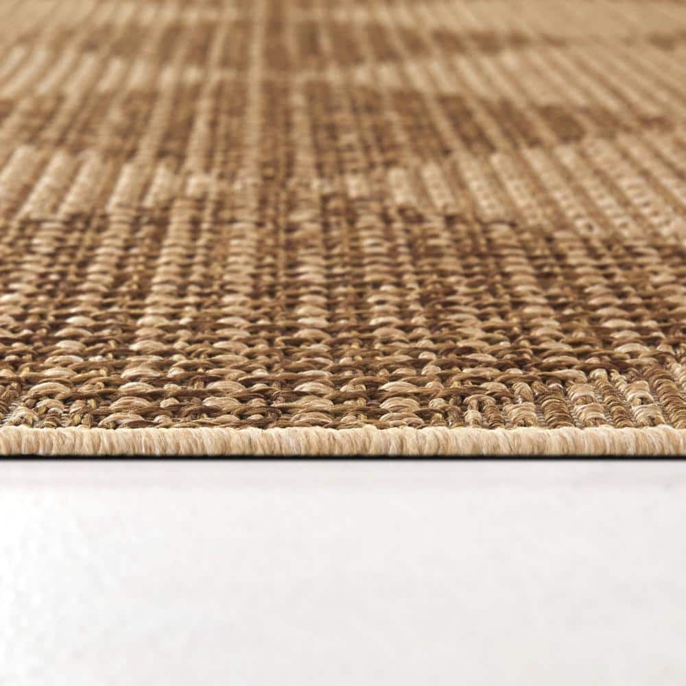 Bisset Brown Checkered Textured Indoor/Outdoor Area Rug 5'3" x 7'