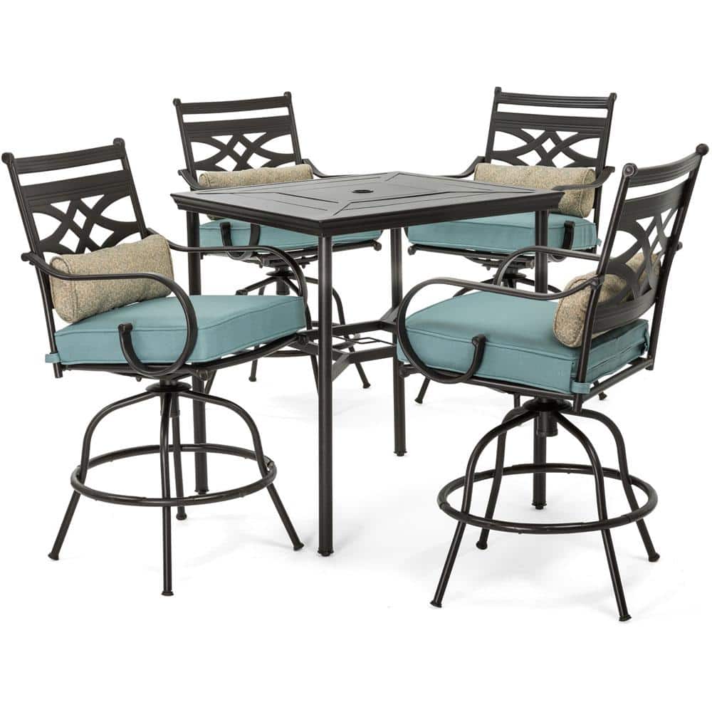 Hanover Montclair 5 Piece Steel Outdoor, Outdoor Bar Height Dining Table And Chairs