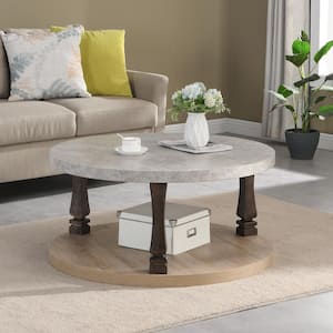 36 in. L Grey Round MDF Tabletop Mid-Century 2-Tier Round Coffee Table with Storage Shelf