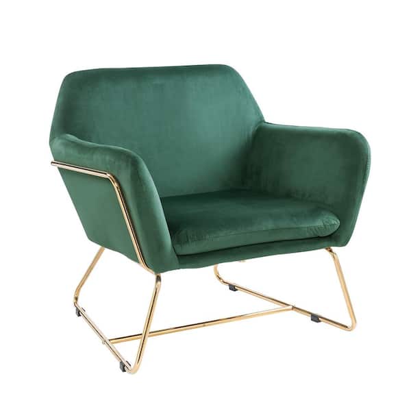 SIMPLE RELAX Green Velvet Accent Side Chair with Gold Metal Base
