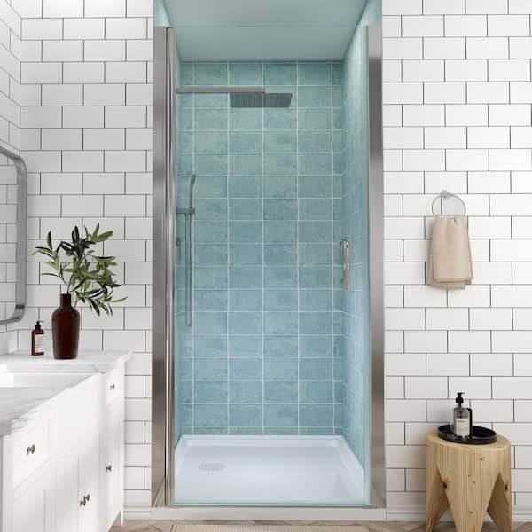 32 to 33-1/4 in. W x 72 in. H Pivot Swing Frameless Shower Door in Chrome with Clear Glass