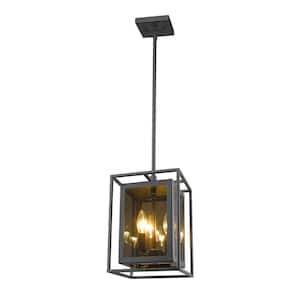 3-Light Misty Charcoal Shaded Mini Pendant with Smoke Mirror Glass Shade