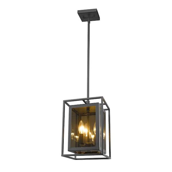 Unbranded 3-Light Misty Charcoal Shaded Mini Pendant with Smoke Mirror Glass Shade