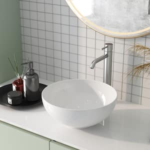 Symmetry 13 in. Classic Ceramic Round Vessel Sink in White, Faucet and Overflow Not Included