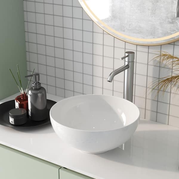 DEERVALLEY Symmetry Classic 13 in. Ceramic Round Vessel Sink in White