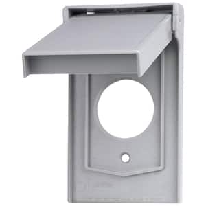 1-Gang Weather Resistant Single Receptacle Device Mount Wallplate with Vertical Self Closing Lid, Gray