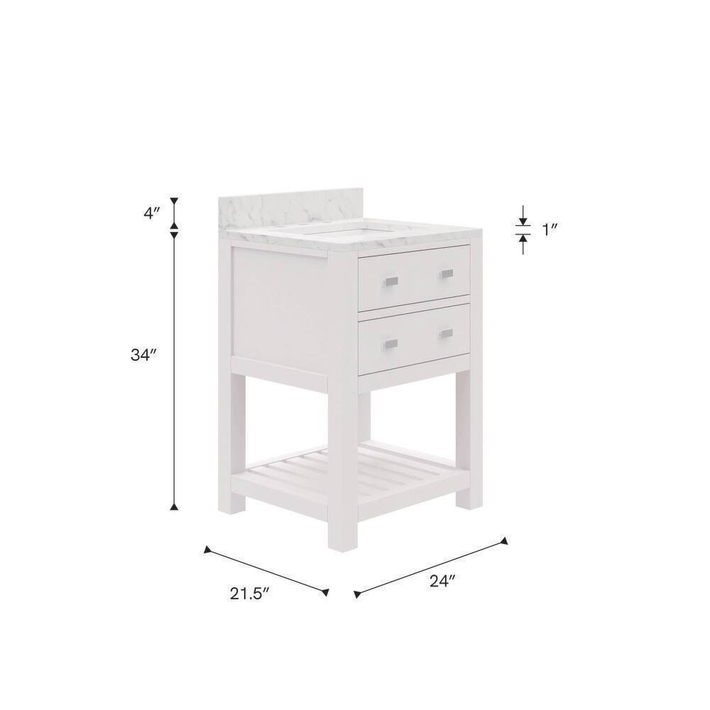 24" Pure White Solid Hardwood Bathroom Vanity with Marble Top