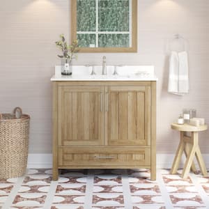 Kansas 36 in. W x 19 in. D x 34 in H Single Sink Bath Vanity in White Oak with White Engineered Stone Top