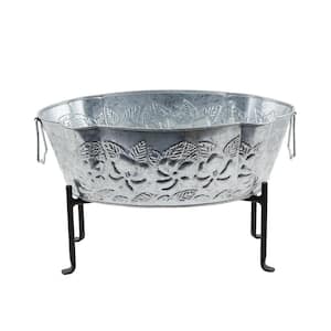 20 in. W Steel Embossed Oval Tub With Folding Stand