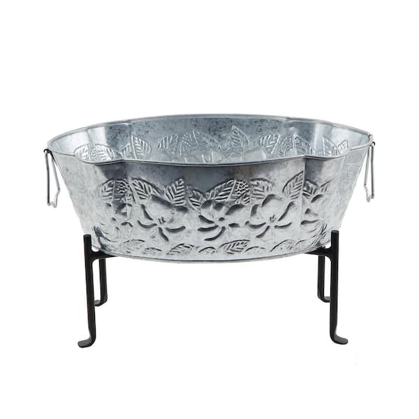 ACHLA DESIGNS 20 in. W Steel Embossed Oval Tub With Folding Stand