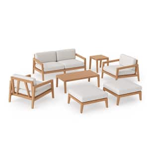 Rhodes 6-Seater 7-Piece Teak Outdoor Patio Conversation Set With Canvas Natural Cushions