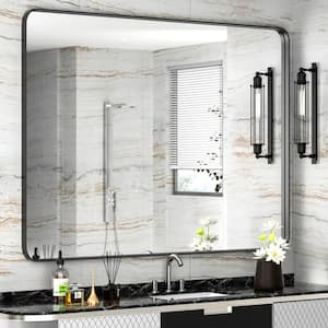 30 in. W x 40 in. H Large Rectangular Stainless Steel Framed Mirror Wall Mirror Bathroom Vanity Mirror in Brushed Black