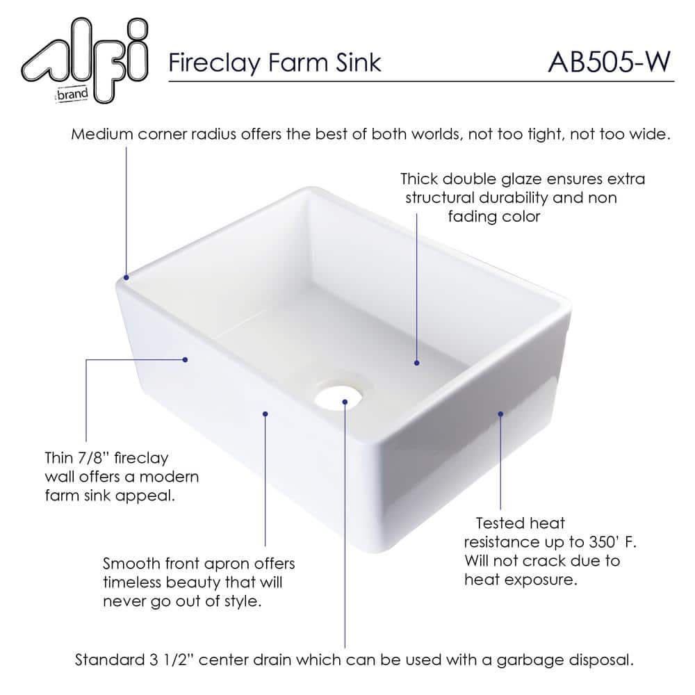 White Fireclay Farmhouse Apron Single Bowl Kitchen Sink