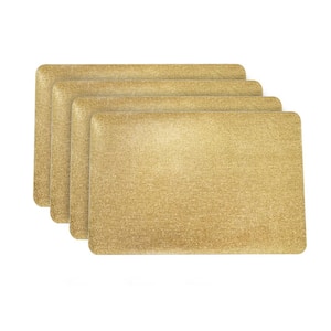 Galaxy Metallic 18 in. x 12 in. Gold Vinyl Smooth Linear Striped Textured Reversible Rectangular Placemat Set of 4