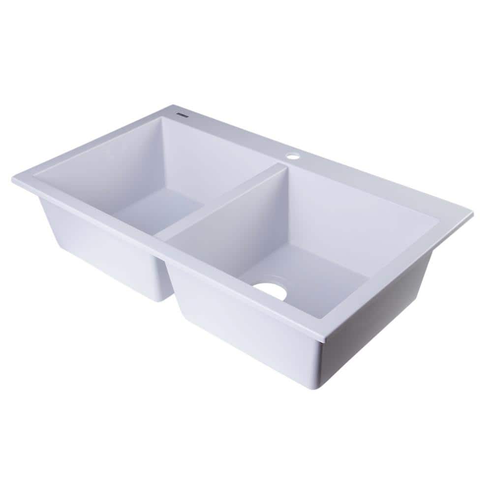 White Granite Double Bowl Drop-In Kitchen Sink