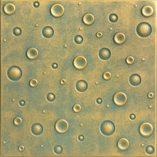 A La Maison Ceilings Bubbles 1.6 ft. x 1.6 ft. Glue Up Foam Ceiling Tile in Green Gold Patina