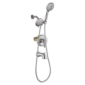 Rain Single Handle 5-Spray Tub Shower Faucet Handheld Combo with Valve 1.8 GPM Adjustable Shower Head in Brushed Nickel